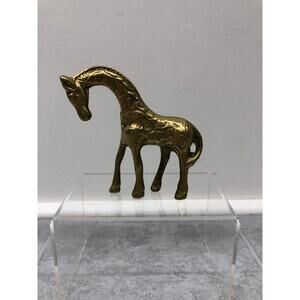 Vintage Brass Animal Figurine Giraffe Decor ~4" Tall & ~4" Long